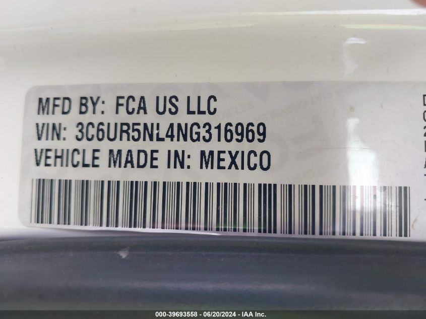2022 Ram 2500 Laramie Mega Cab 4X4 6'4 Box VIN: 3C6UR5NL4NG316969 Lot: 39693558