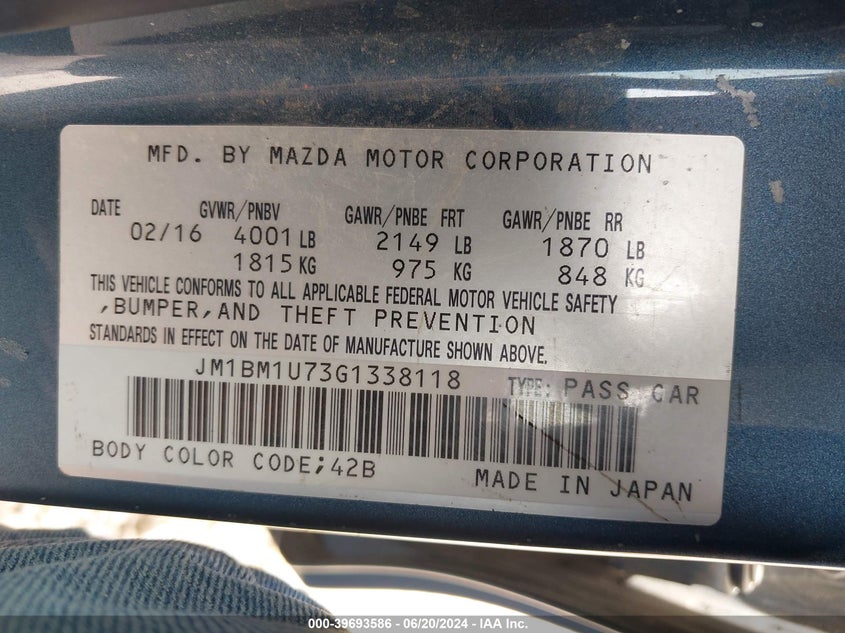 2016 MAZDA MAZDA3 SPORT - JM1BM1U73G1338118