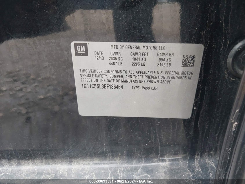 2014 Chevrolet Malibu 1Lt VIN: 1G11C5SL8EF186464 Lot: 39693591
