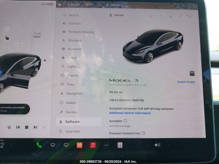 2020 Tesla Model 3 Standard Range Plus Rear-Wheel Drive/Standard Range Rear-Wheel Drive VIN: 5YJ3E1EA5LF645738 Lot: 39693738