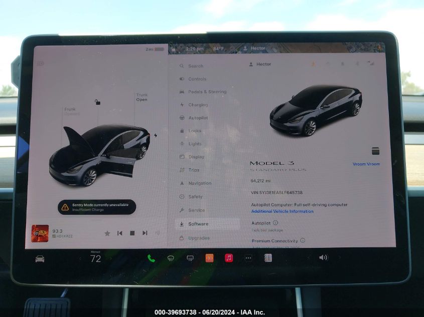 2020 TESLA MODEL 3 STANDARD RANGE PLUS REAR-WHEEL DRIVE/STANDARD RANGE REAR-WHEEL DRIVE - 5YJ3E1EA5LF645738