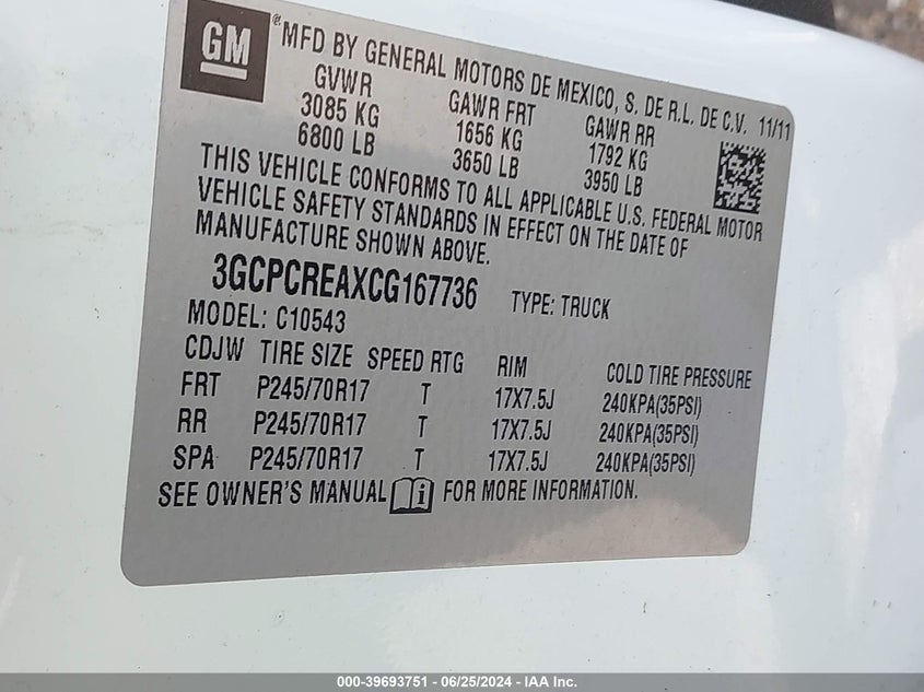 2012 Chevrolet Silverado 1500 Ls VIN: 3GCPCREAXCG167736 Lot: 39693751