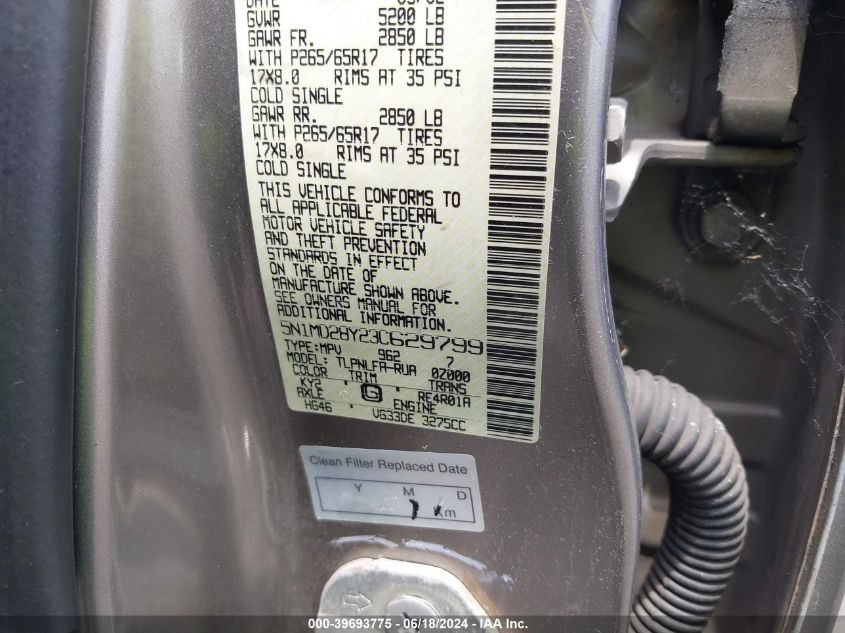 2003 Nissan Xterra Se S/C VIN: 5N1MD28Y23C629799 Lot: 39693775