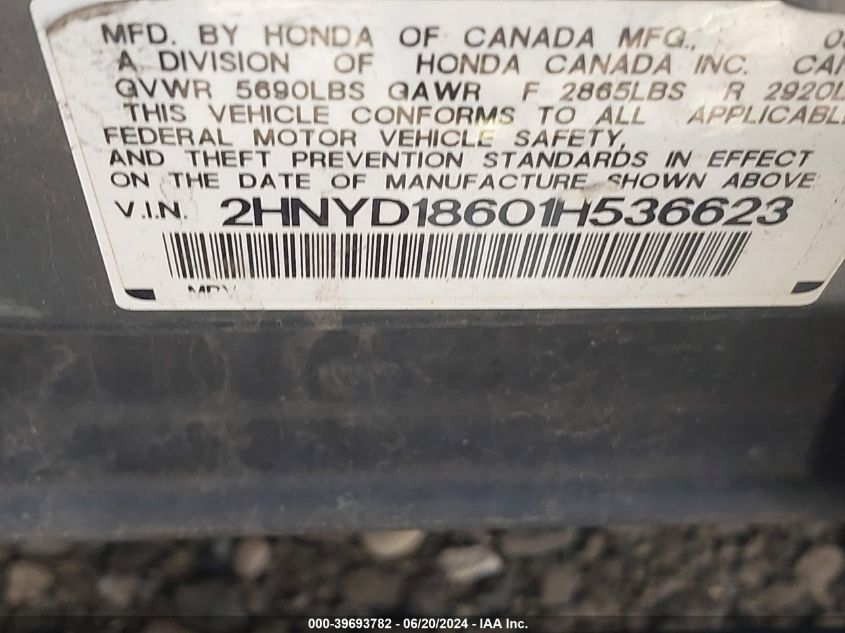 2HNYD18601H536623 2001 Acura Mdx