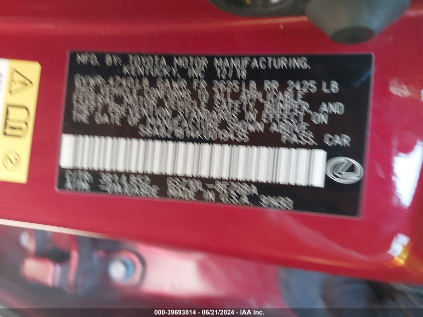 2019 Lexus Es 350 Luxury VIN: 58ABZ1B14KU019435 Lot: 39693814