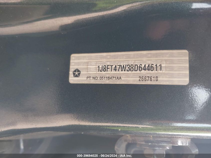 2008 Jeep Compass Sport VIN: 1J8FT47W38D644611 Lot: 39694025