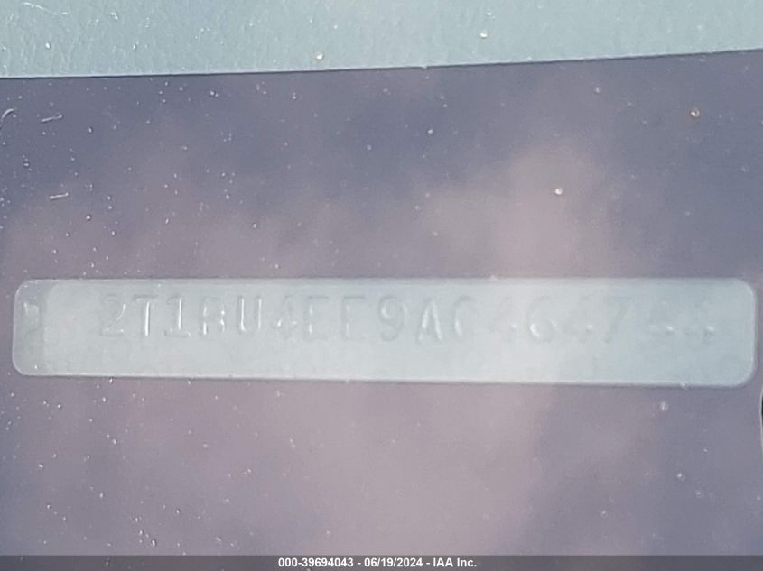 2010 Toyota Corolla S VIN: 2T1BU4EE9AC464744 Lot: 39694043