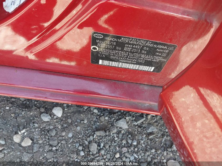 2017 Hyundai Sonata VIN: 5NPE24AF5HH447562 Lot: 39694289