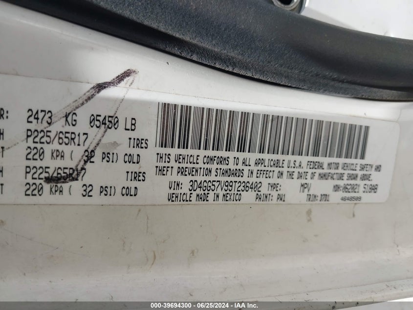 2009 Dodge Journey Sxt VIN: 3D4GG57V99T236402 Lot: 39694300