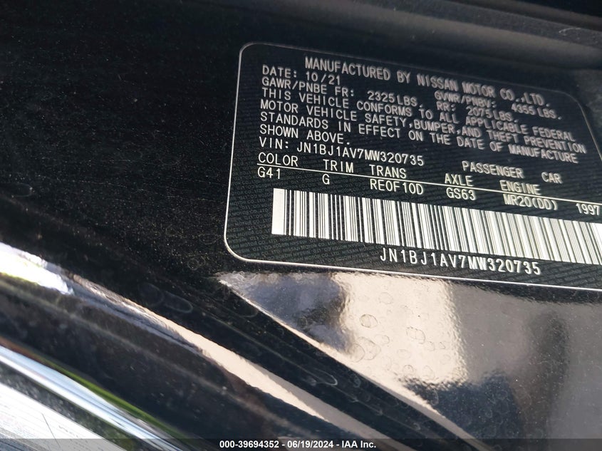 VIN JN1BJ1AV7MW320735 2021 NISSAN ROGUE SPORT S FWD XTRONIC CVT