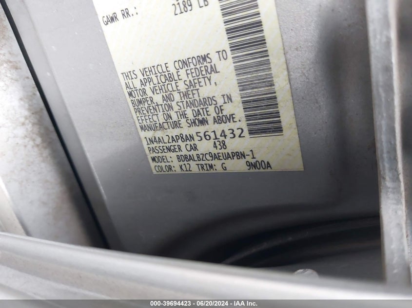 2010 Nissan Altima S VIN: 1N4AL2AP8AN561432 Lot: 39694423