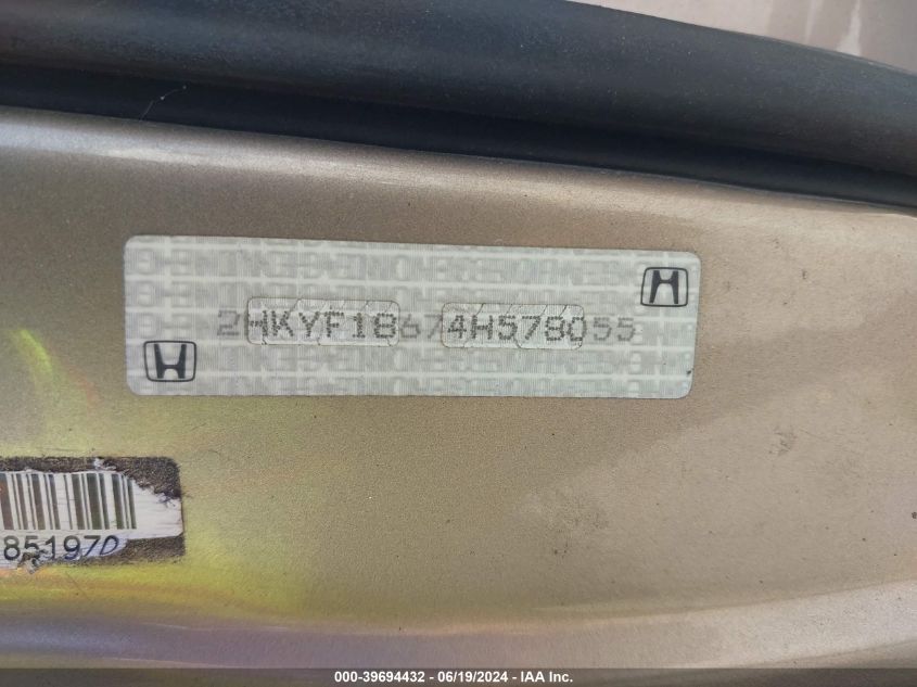 2004 Honda Pilot Ex-L VIN: 2HKYF18674H578055 Lot: 39694432