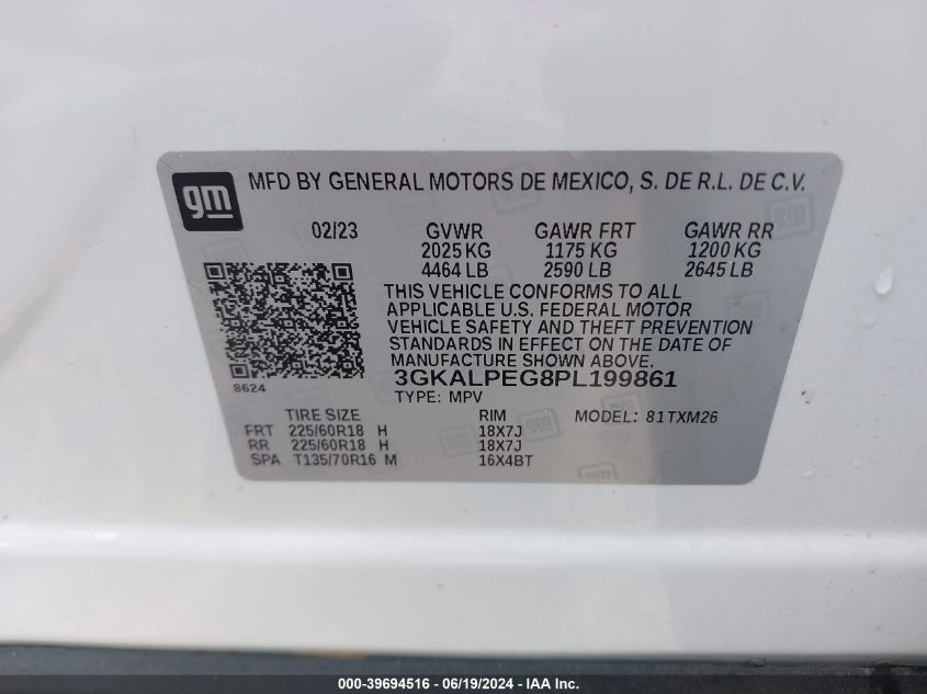 2023 GMC Terrain Slt VIN: 3GKALPEG8PL199861 Lot: 39694516