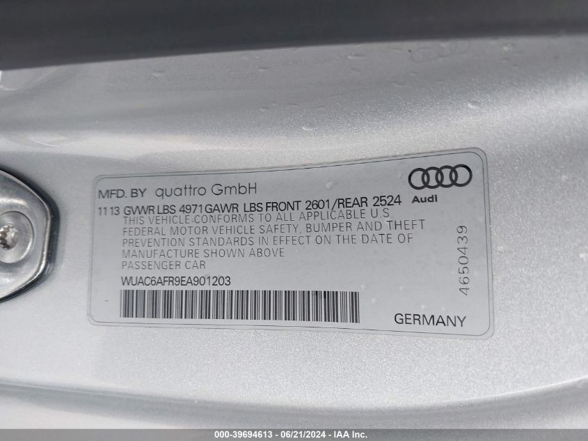 2014 Audi Rs 5 4.2 VIN: WUAC6AFR9EA901203 Lot: 39694613