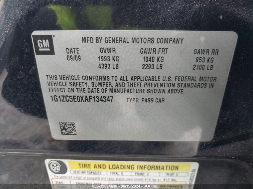 2010 Chevrolet Malibu 1Lt VIN: 1G1ZC5E0XAF134347 Lot: 39694698