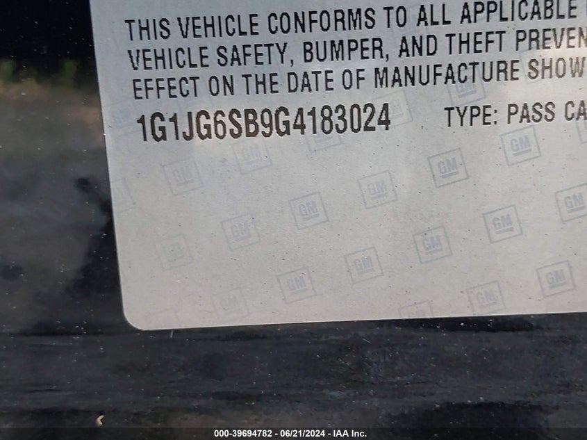 2016 Chevrolet Sonic Rs Auto VIN: 1G1JG6SB9G4183024 Lot: 39694782