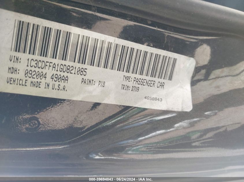 2016 Dodge Dart Sxt Sport VIN: 1C3CDFFA1GD821085 Lot: 39694843