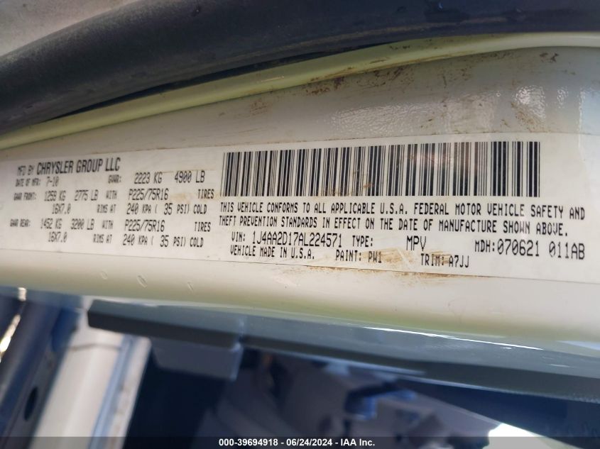 2010 Jeep Wrangler Sport VIN: 1J4AA2D17AL224571 Lot: 39694918