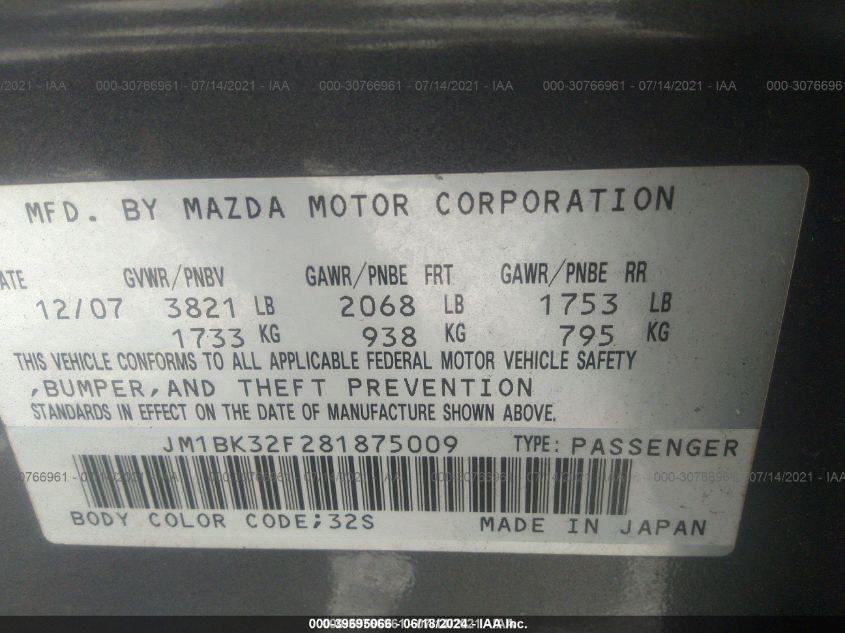 JM1BK32F281875009 2008 Mazda Mazda3 I