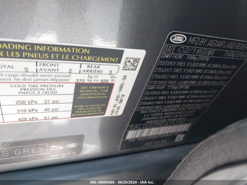 2018 Land Rover Range Rover 5.0L V8 Supercharged VIN: SALGS2RE4JA396716 Lot: 39695068