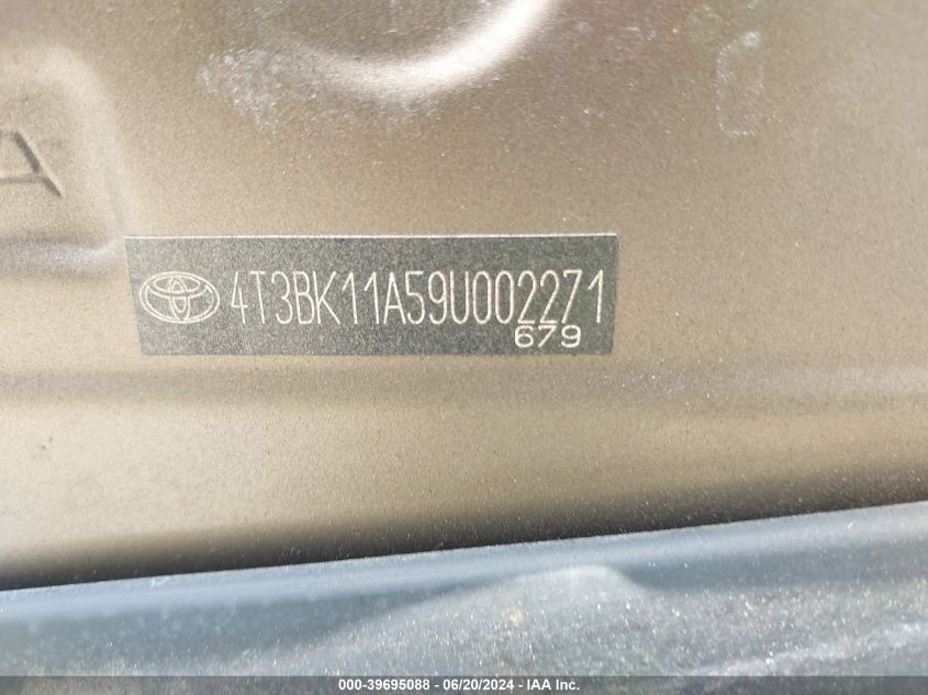 2009 Toyota Venza Base V6 VIN: 4T3BK11A59U002271 Lot: 39695088