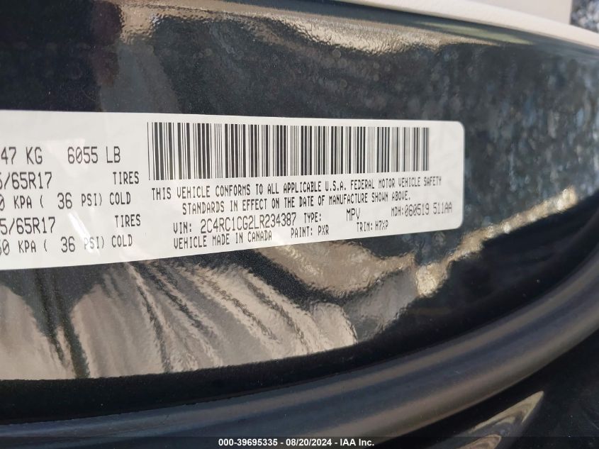 2020 Chrysler Voyager Lx VIN: 2C4RC1CG2LR234387 Lot: 39695335