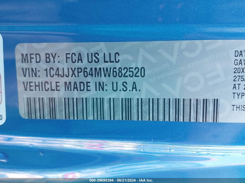 2021 Jeep Wrangler Unlimited Sahara 4Xe VIN: 1C4JJXP64MW682520 Lot: 39695394