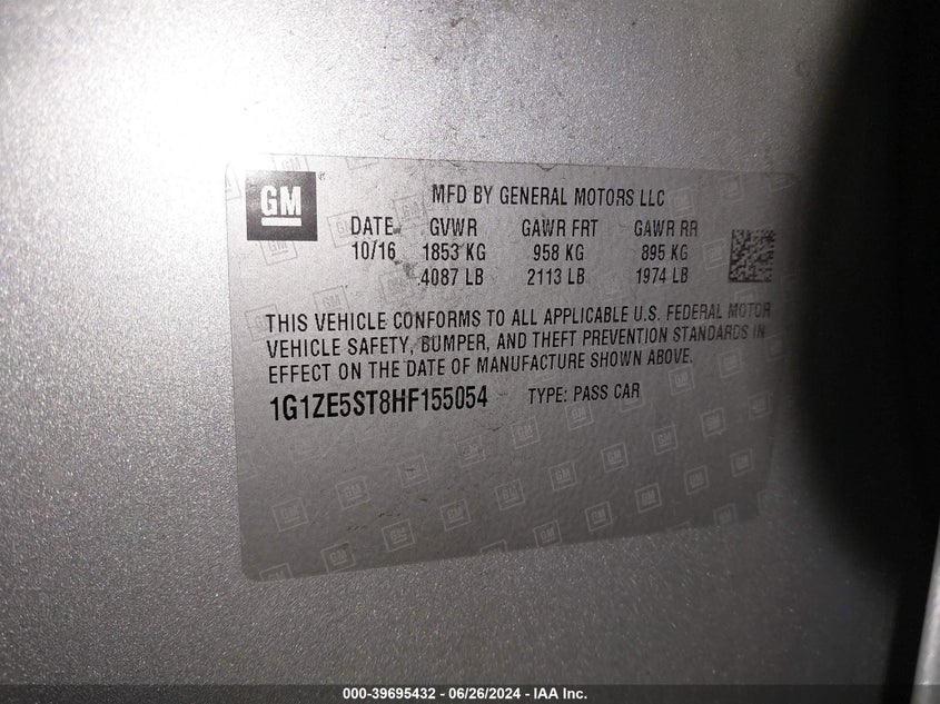 2017 Chevrolet Malibu 1Lt VIN: 1G1ZE5ST8HF155054 Lot: 39695432