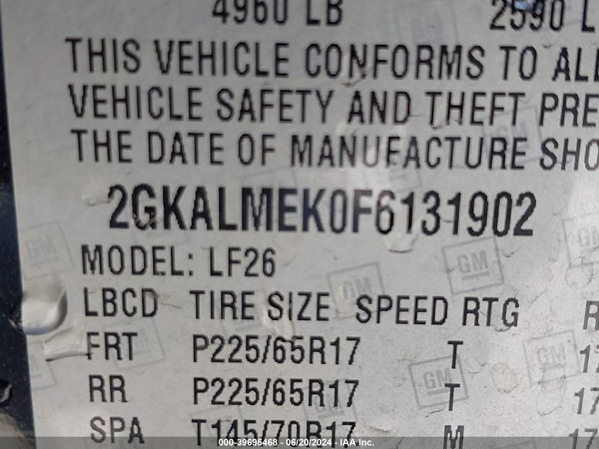 2015 GMC Terrain Sle-1 VIN: 2GKALMEK0F6131902 Lot: 39695468