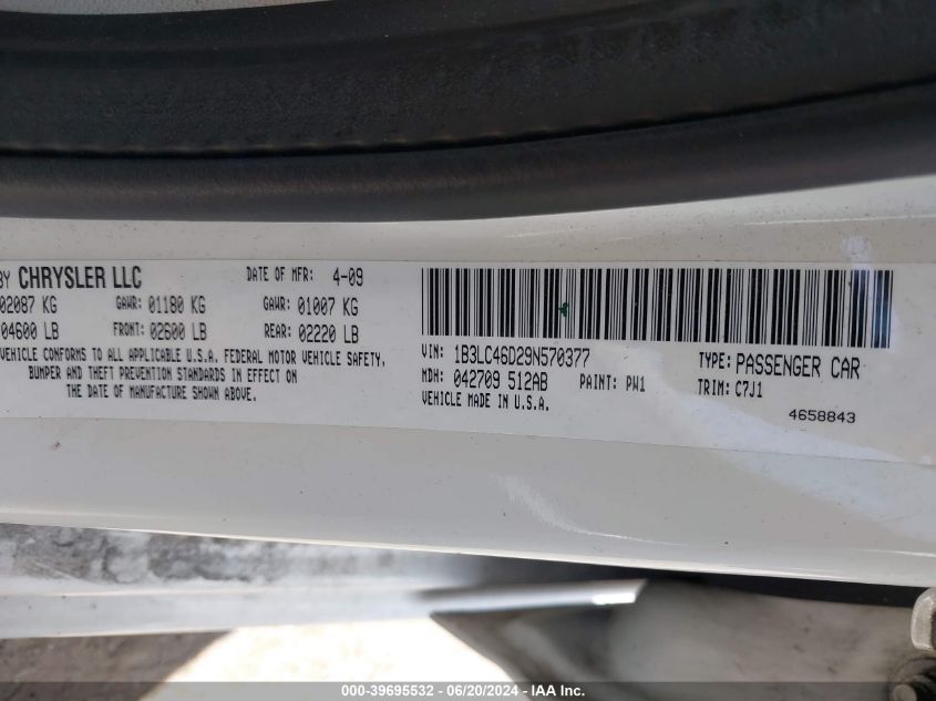 2009 Dodge Avenger Se/Sxt VIN: 1B3LC46D29N570377 Lot: 39695532