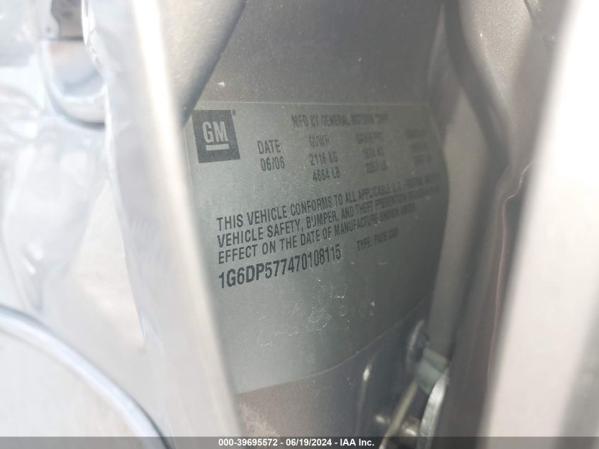 2007 Cadillac Cts Standard VIN: 1G6DP577470108115 Lot: 39695572