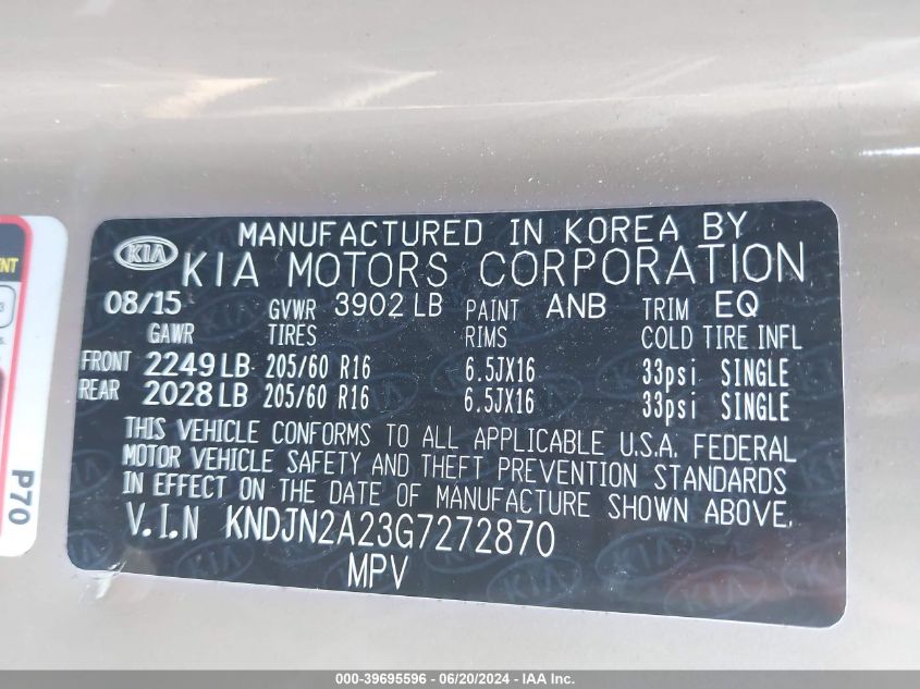 KNDJN2A23G7272870 2016 Kia Soul