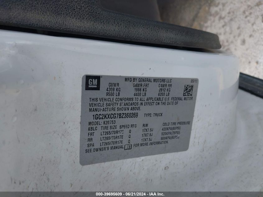 2011 Chevrolet Silverado 2500Hd K2500 Heavy Duty Lt VIN: 1GC2KXCG7BZ360269 Lot: 39695609