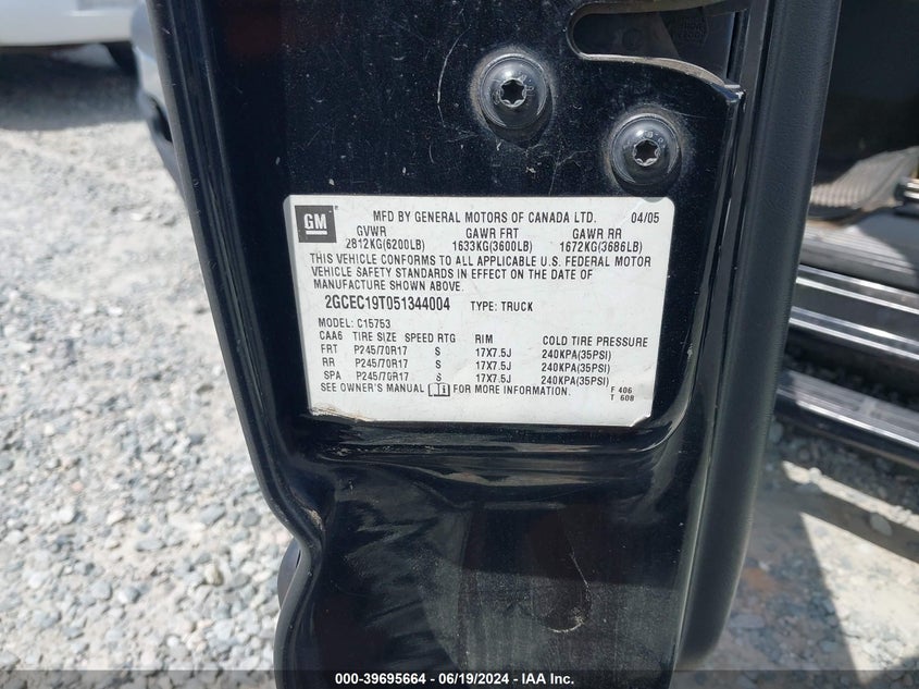 2005 Chevrolet Silverado 1500 Ls VIN: 2GCEC19T051344004 Lot: 39695664