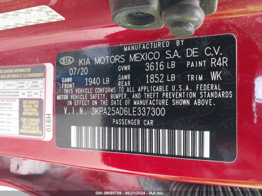 2020 KIA RIO 5-DOOR S - 3KPA25AD6LE337300