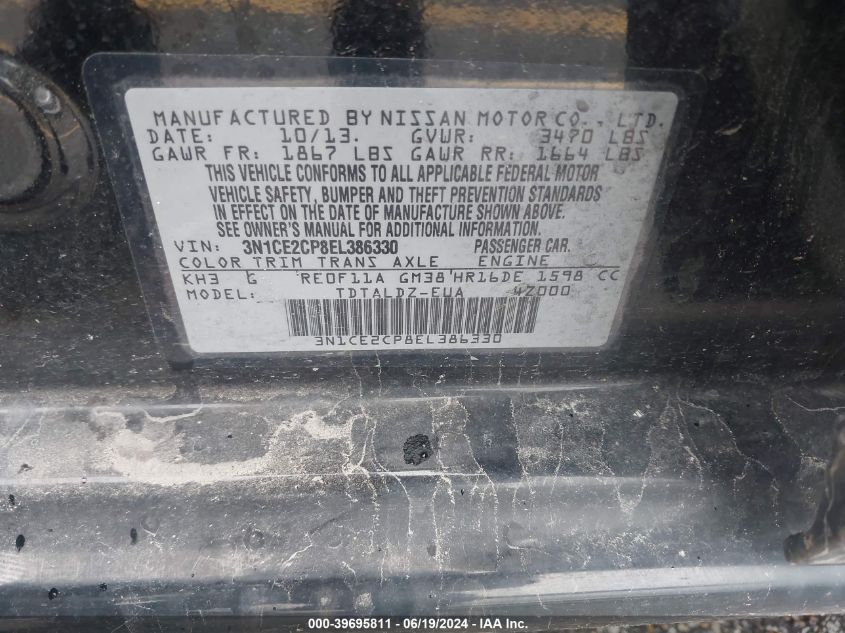 2014 Nissan Versa Note S/S Plus/Sv/Sl VIN: 3N1CE2CP8EL386330 Lot: 39695811