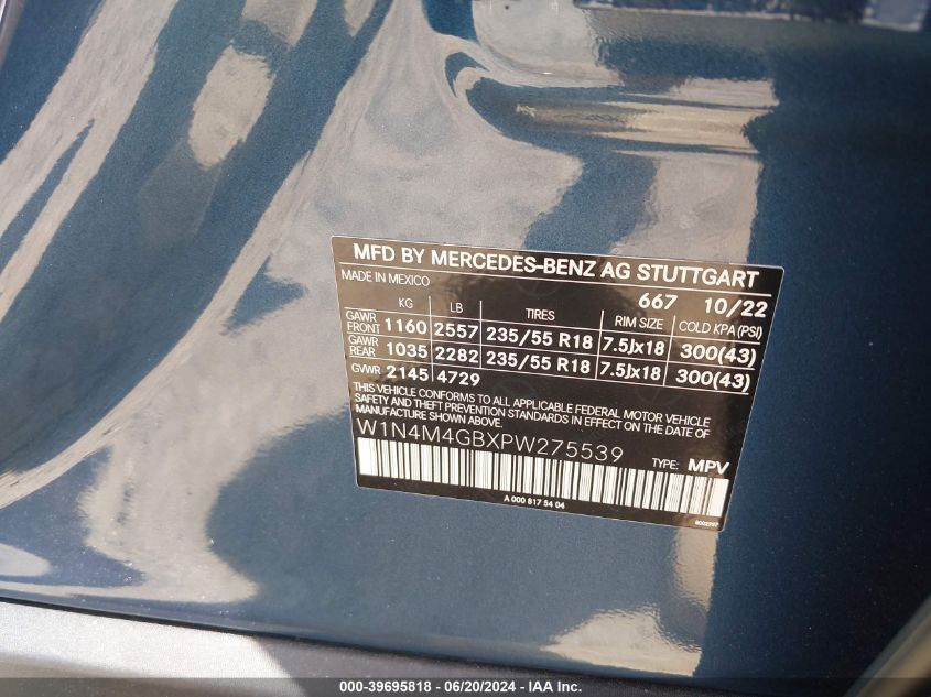 2023 Mercedes-Benz Glb 250 VIN: W1N4M4GBXPW275539 Lot: 39695818