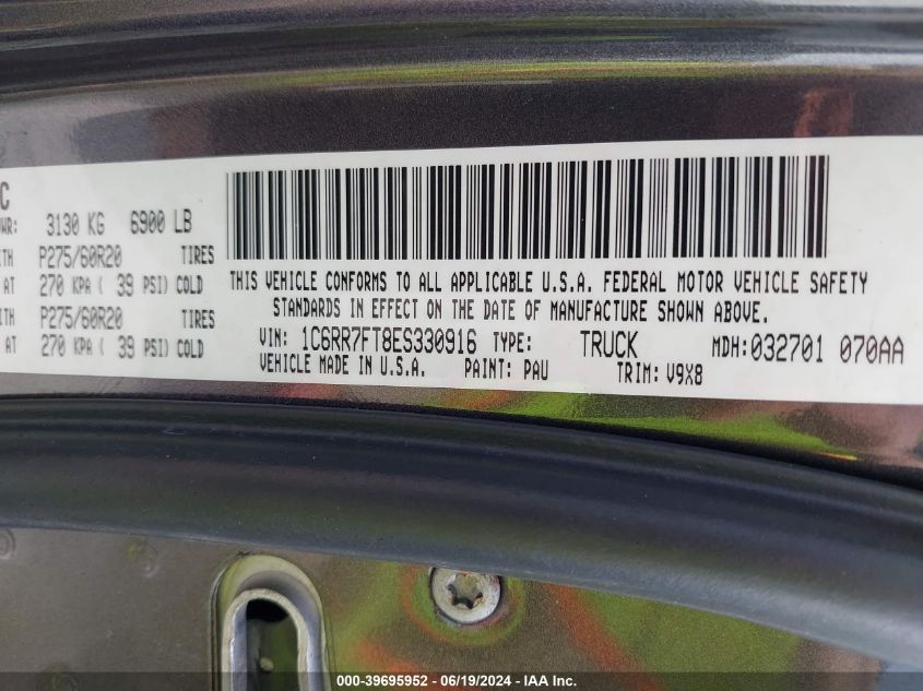 2014 Ram 1500 Express VIN: 1C6RR7FT8ES330916 Lot: 39695952