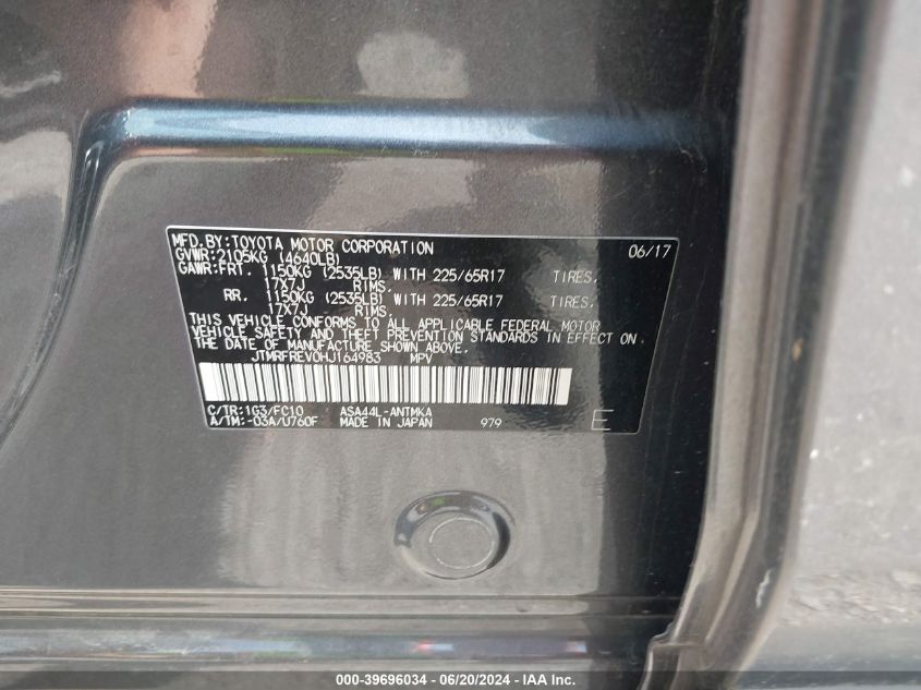 2017 Toyota Rav4 Xle VIN: JTMRFREV0HJ164983 Lot: 39696034