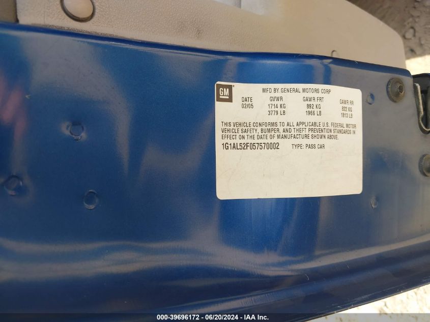 2005 Chevrolet Cobalt Ls VIN: 1G1AL52F057570002 Lot: 39696172