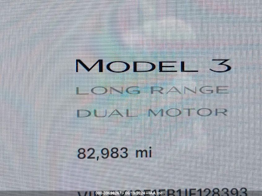 2018 Tesla Model 3 Long Range/Performance VIN: 5YJ3E1EB1JF128393 Lot: 39696267