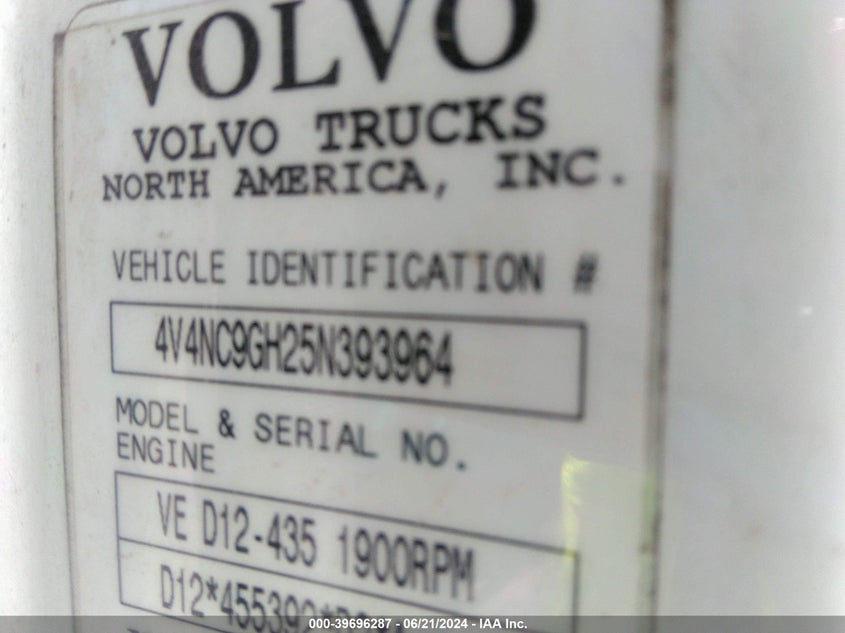 2005 Volvo Vn Vnl VIN: 4V4NC9GH25N393964 Lot: 39696287