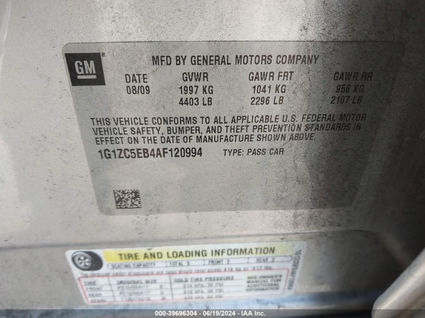 2010 Chevrolet Malibu Lt VIN: 1G1ZC5EB4AF120994 Lot: 39696304