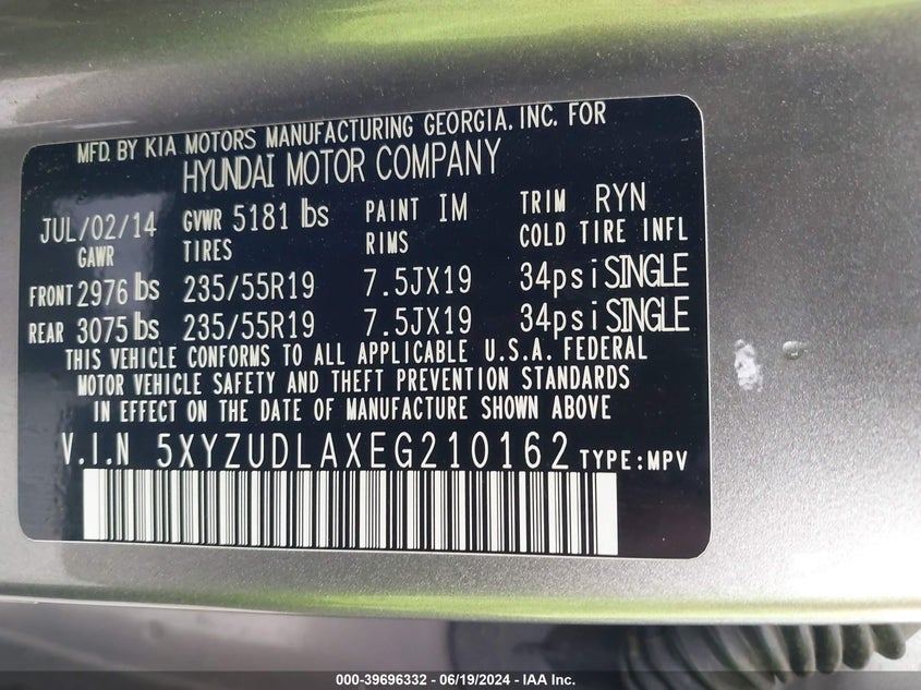 2014 Hyundai Santa Fe Sport 2.0L Turbo VIN: 5XYZUDLAXEG210162 Lot: 39696332