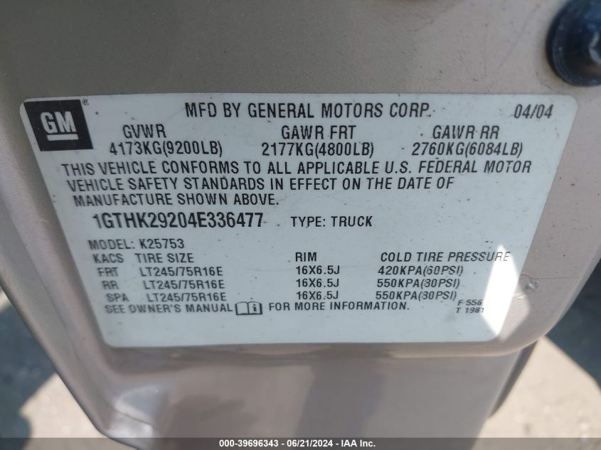 2004 GMC Sierra 2500Hd Slt VIN: 1GTHK29204E336477 Lot: 39696343