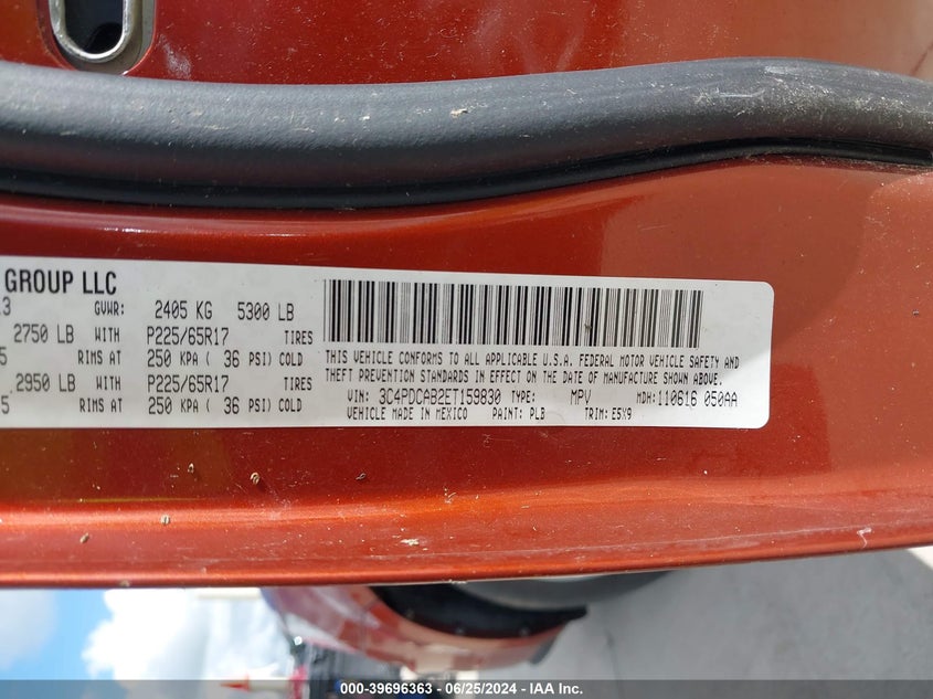 2014 Dodge Journey American Value Pkg VIN: 3C4PDCAB2ET159830 Lot: 39696363