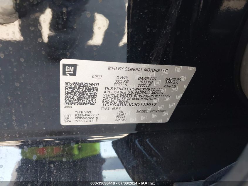 2018 Cadillac Escalade Luxury VIN: 1GYS4BKJ6JR122917 Lot: 39696418
