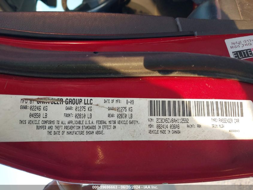 2010 Chrysler 300 Touring VIN: 2C3CA5CV6AH112592 Lot: 39696663