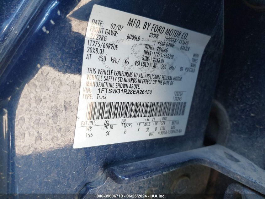 2008 Ford F-350 Fx4/Harley-Davidson/King Ranch/Lariat/Xl/Xlt VIN: 1FTSW31R28EA26152 Lot: 39696710