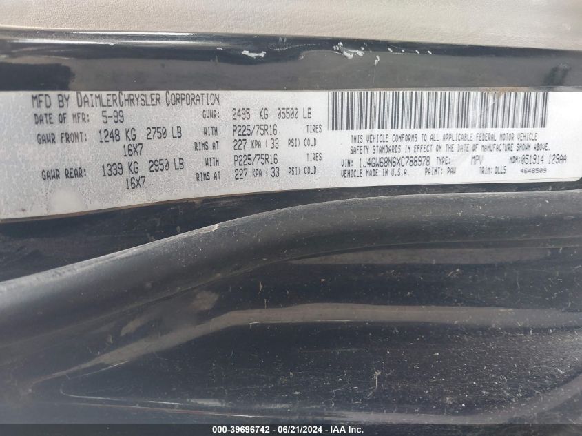 1999 Jeep Grand Cherokee Limited VIN: 1J4GW68N6XC788978 Lot: 39696742